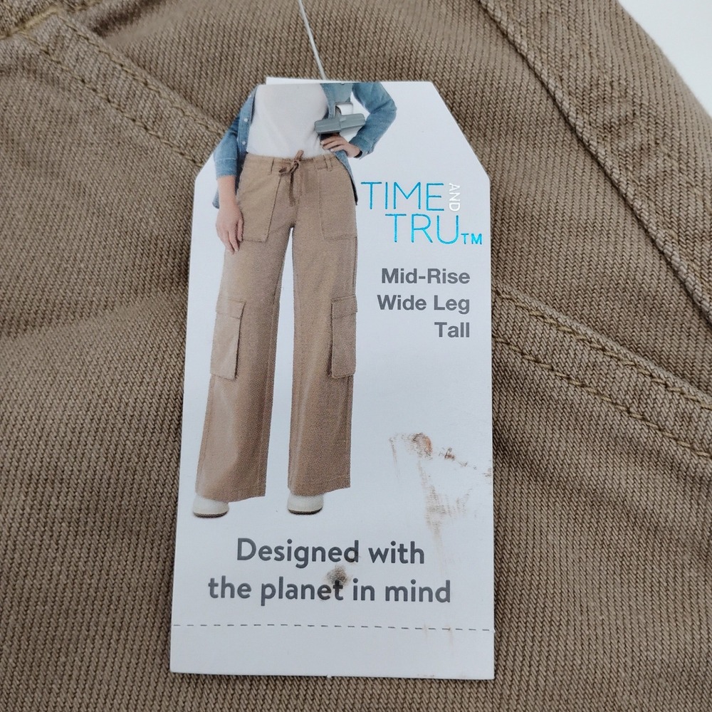 Time and Tru Womens Relaxed Cargo Pants Ermine Brown Wide Leg Tall Size 10 NWT - Picture 6 of 15